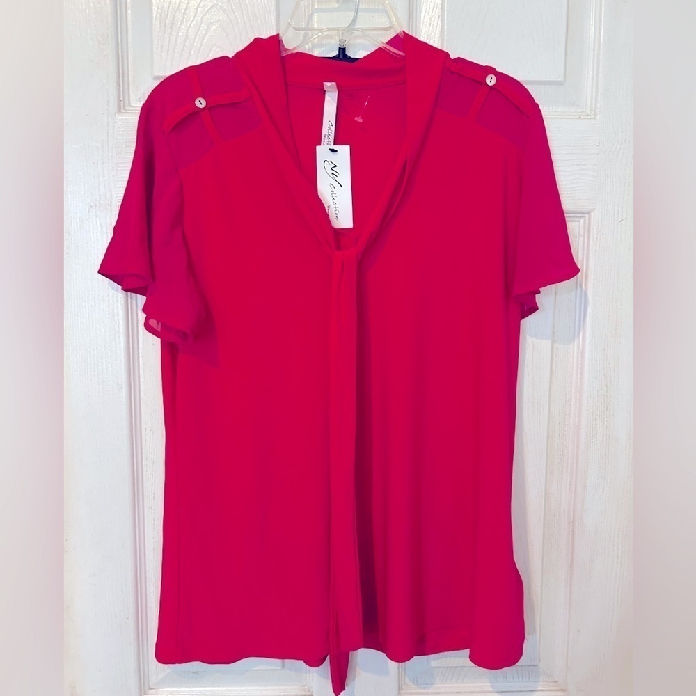 NWOT NY Collection Fuchia Blouse with Tie on Front